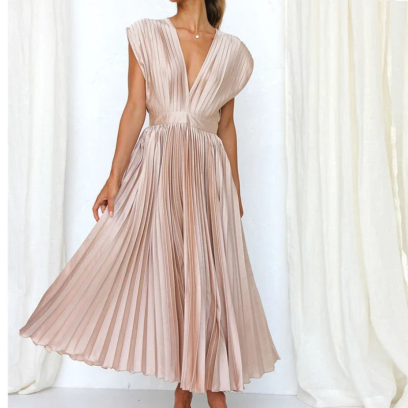 Elly - Elegante Plissé Maxi-Jurk