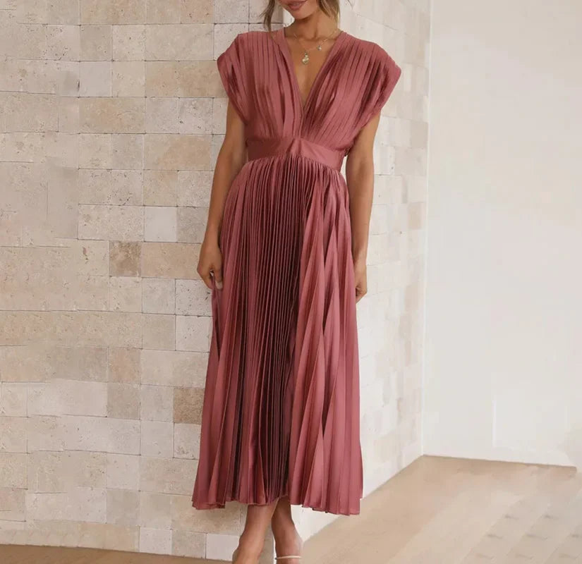 Elly - Elegante Plissé Maxi-Jurk