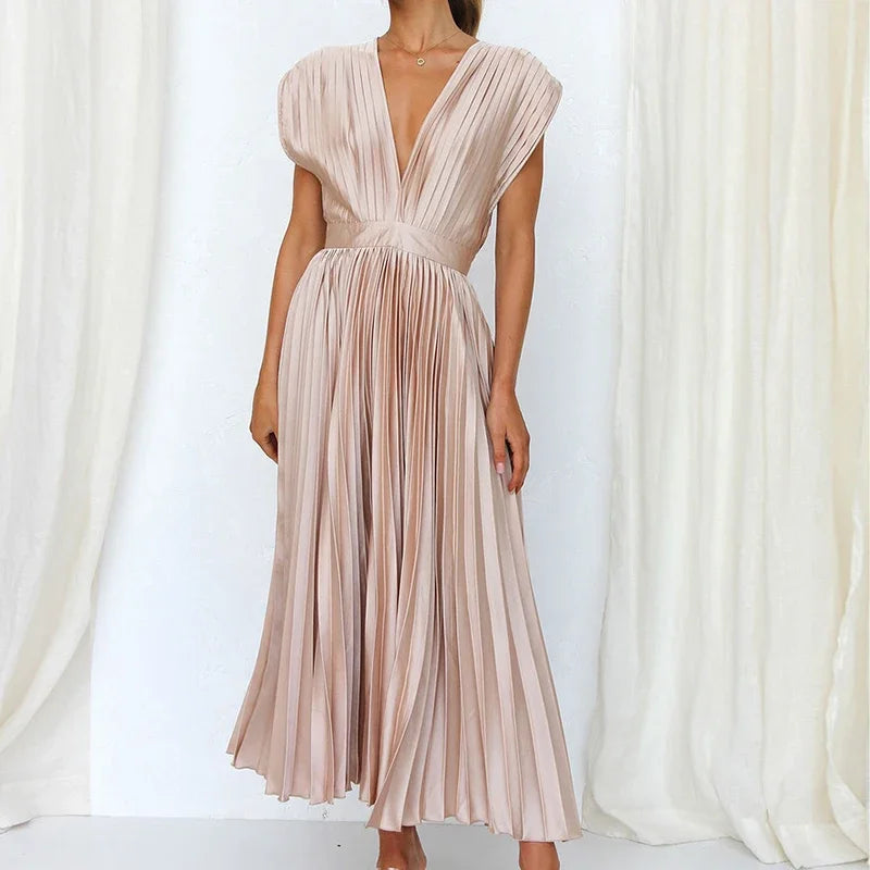Elly - Elegante Plissé Maxi-Jurk