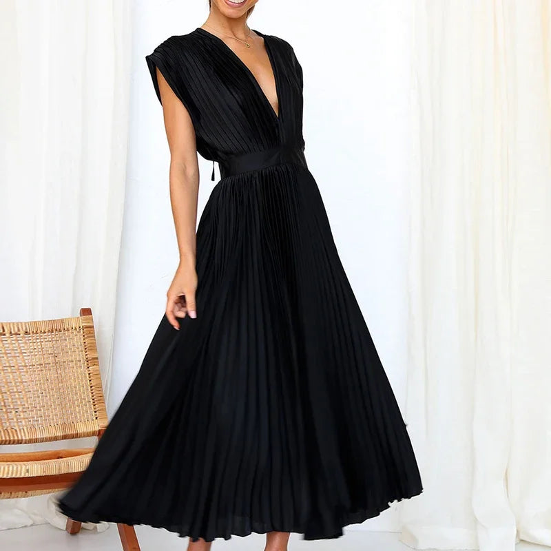 Elly - Elegante Plissé Maxi-Jurk