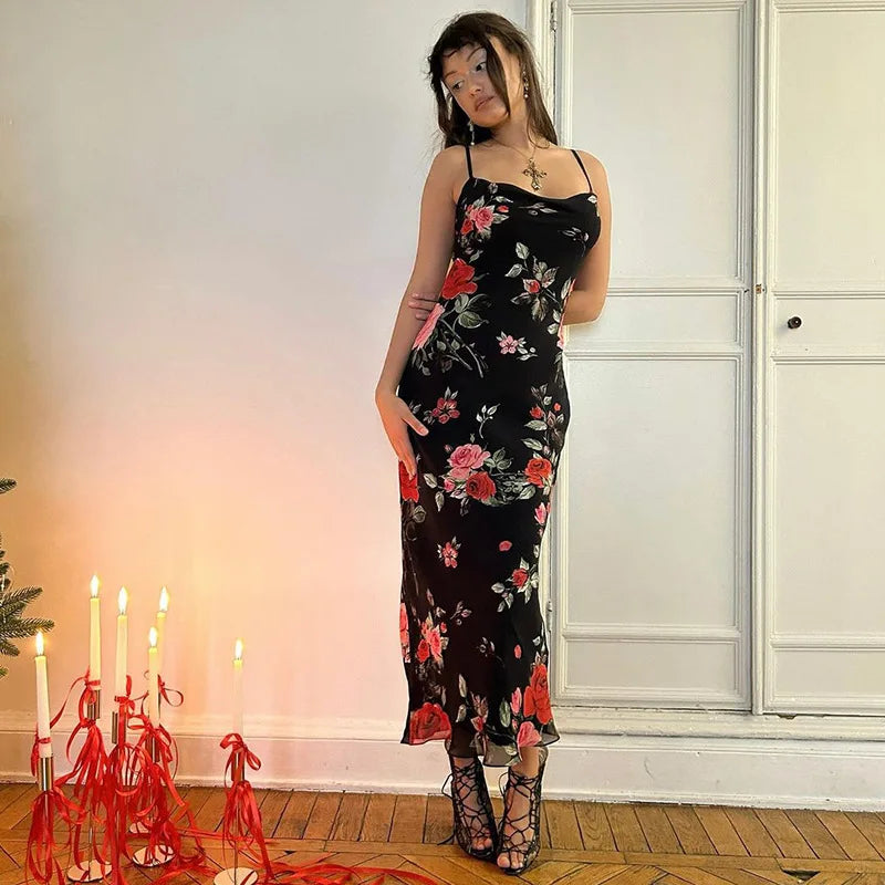Esmeralda | Bloemenprint Spaghetti Jurk
