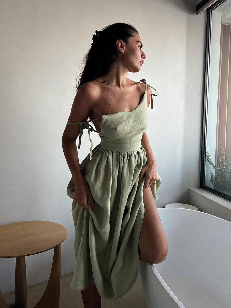 Alessia | Linnen Strandjurk – Vintage Look