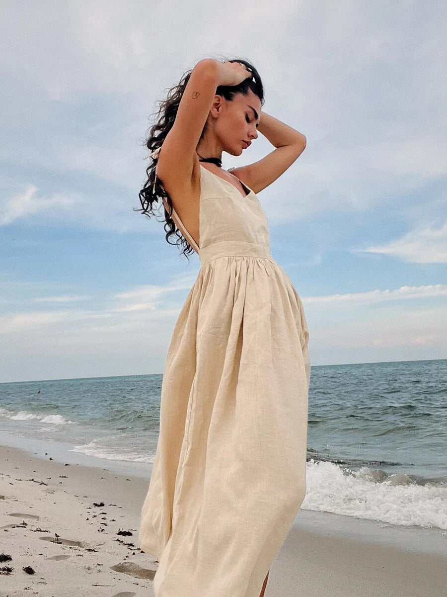 Alessia | Linnen Strandjurk – Vintage Look