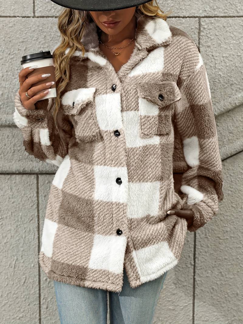 Geruite fleece jas
