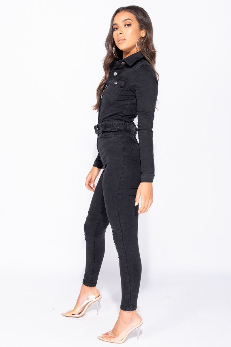 MADELEINE | Donkergrijze Denim Jumpsuit met Ceintuur