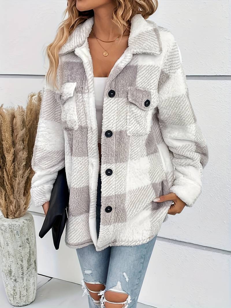 Geruite fleece jas