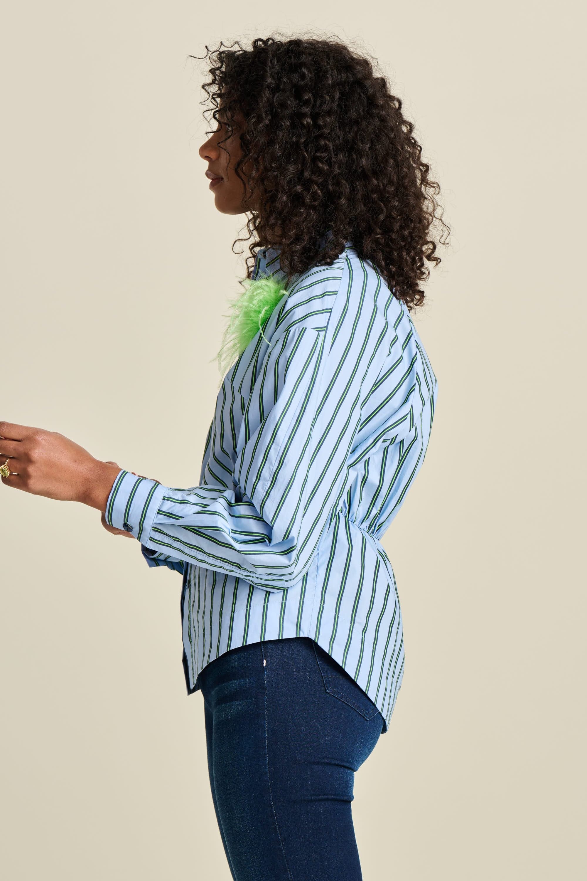 BLOUSE - Striped Poplin Cloudy Blue