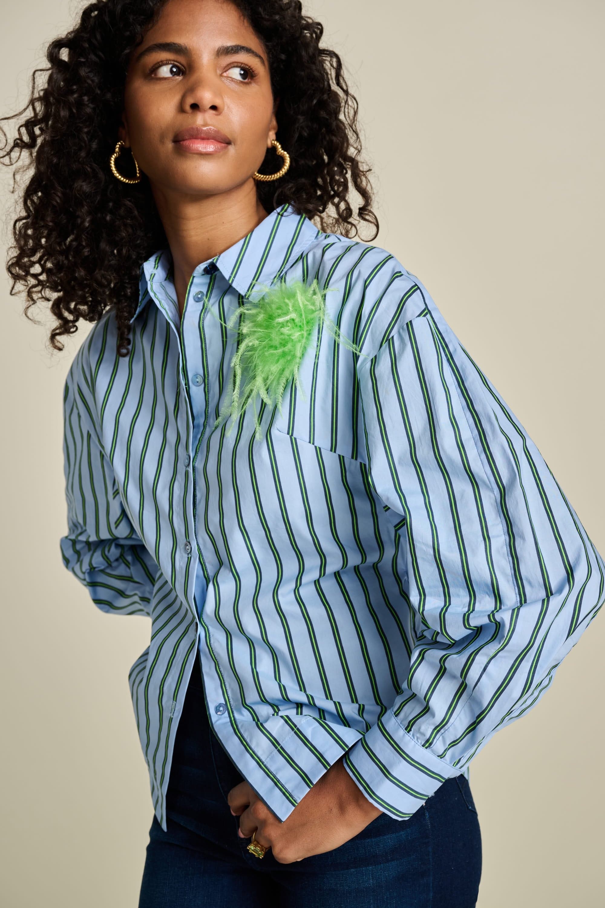 BLOUSE - Striped Poplin Cloudy Blue