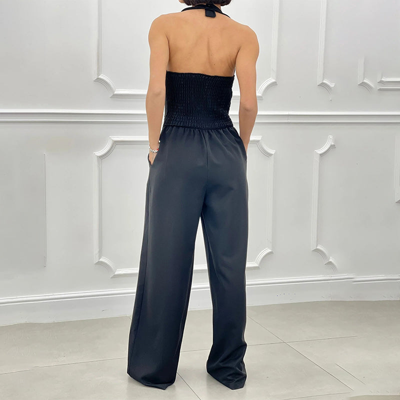 Mouwloze Jumpsuit met Wijde Pijpen en Knoopsluiting voor Dames