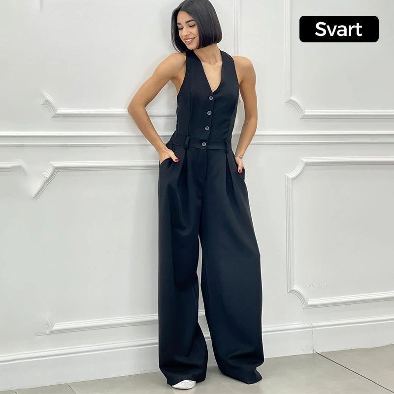 Mouwloze Jumpsuit met Wijde Pijpen en Knoopsluiting voor Dames
