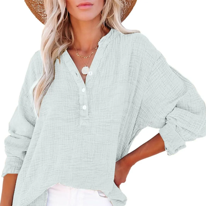 Casual blouse met lange mouwen en gaasknoopsluiting