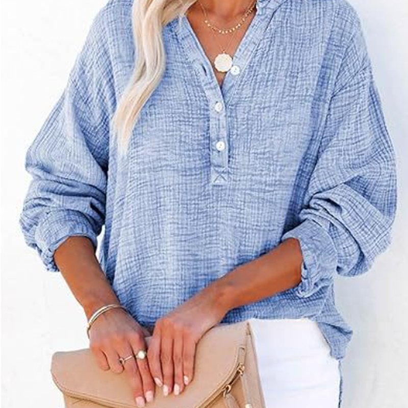 Casual blouse met lange mouwen en gaasknoopsluiting