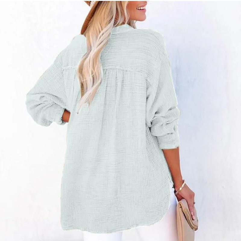 Casual blouse met lange mouwen en gaasknoopsluiting