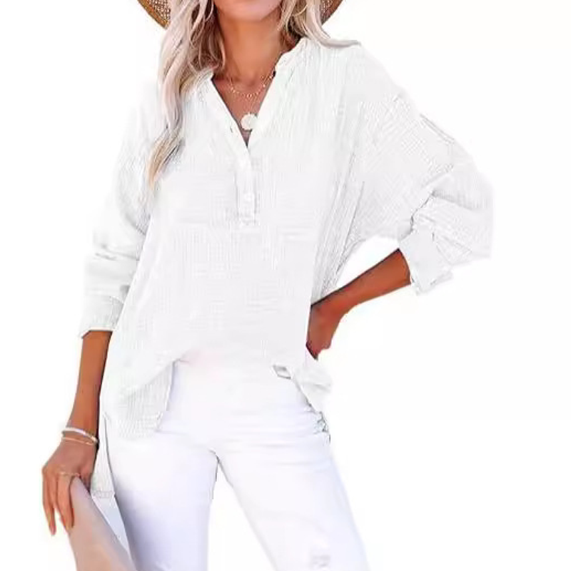 Casual blouse met lange mouwen en gaasknoopsluiting