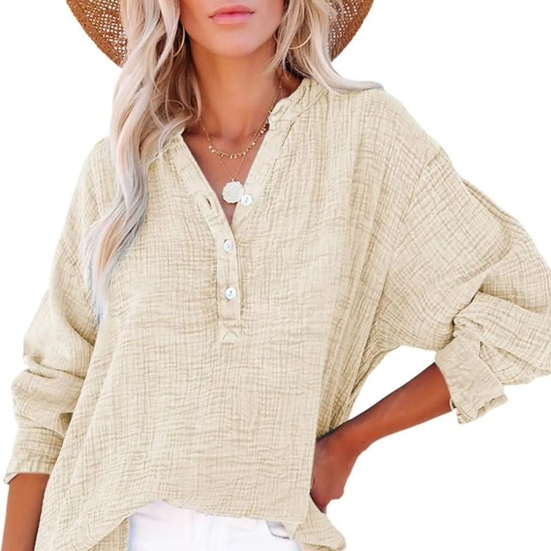 Casual blouse met lange mouwen en gaasknoopsluiting
