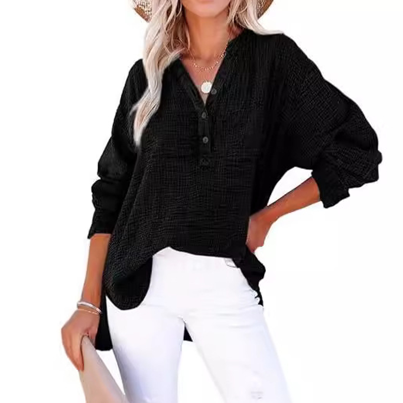 Casual blouse met lange mouwen en gaasknoopsluiting
