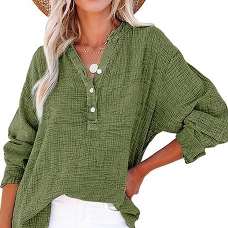 Casual blouse met lange mouwen en gaasknoopsluiting