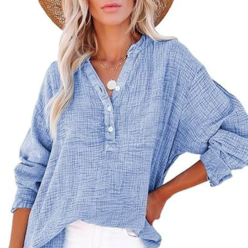 Casual blouse met lange mouwen en gaasknoopsluiting